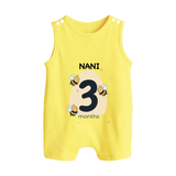 Baby Romper Suit/ Sleeveless Romper Birthday Outfit - 3rd Month | Personalized Romper Suit/ Sleeveless Romper | Cozy Cotton Fabric - PASTEL YELLOW - 0 - 5 Months Old (Chest 18")