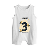 Baby Romper Suit/ Sleeveless Romper Birthday Outfit - 3rd Month | Personalized Romper Suit/ Sleeveless Romper | Cozy Cotton Fabric - WHITE - 0 - 5 Months Old (Chest 18")