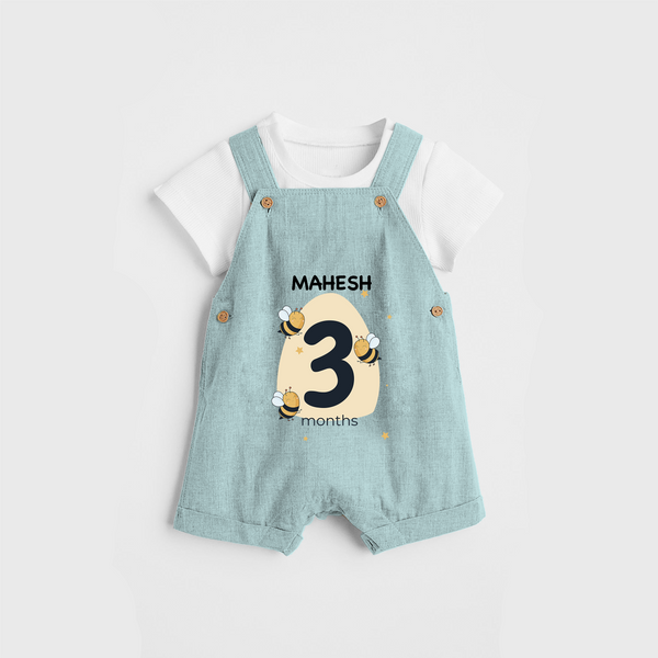 Commemorate your little one's 3rd month with a customized Dungaree Set - ARCTIC BLUE - 0 - 5 Months Old (Chest 17")