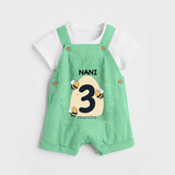 Baby Dungaree Set Birthday Outfit - 3rd Month | Personalized Dungaree Set | Cozy Cotton Fabric - GREEN - 0 - 5 Months Old (Chest 18")
