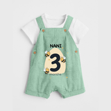 Baby Dungaree Set Birthday Outfit - 3rd Month | Personalized Dungaree Set | Cozy Cotton Fabric - MINT GREEN - 0 - 5 Months Old (Chest 18")