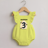 Baby Romper Frock Birthday Outfit - 3rd Month | Personalized Romper Frock | Cozy Cotton Fabric - PASTEL YELLOW - 0 - 3 Months Old (Chest 19")