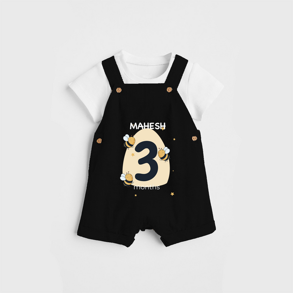 Commemorate your little one's 3rd month with a customized Dungaree Set - BLACK - 0 - 5 Months Old (Chest 17")