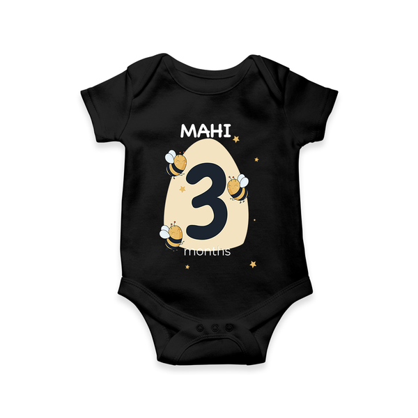 Commemorate your little one's 3rd month with a customized romper - BLACK - 0 - 3 Months Old (Chest 16")