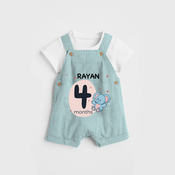 Commemorate your little one's 4th month with a customized Dungaree Set - ARCTIC BLUE - 0 - 5 Months Old (Chest 17")