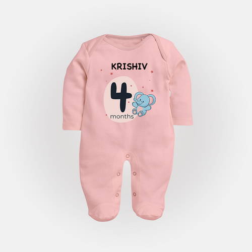 Baby Full Sleeve Bodysuit/ Sleep Suit/ Jumpsuit Birthday Outfit - 4th Month | Personalized Full Sleeve Bodysuit/ Sleep Suit/ Jumpsuit | Cozy Cotton Fabric