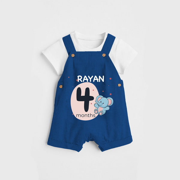 Commemorate your little one's 4th month with a customized Dungaree Set - COBALT BLUE - 0 - 5 Months Old (Chest 17")