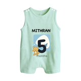 Baby Romper Suit/ Sleeveless Romper Birthday Outfit - 5th Month | Personalized Romper Suit/ Sleeveless Romper | Cozy Cotton Fabric - MINT GREEN - 0 - 5 Months Old (Chest 18")