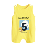 Baby Romper Suit/ Sleeveless Romper Birthday Outfit - 5th Month | Personalized Romper Suit/ Sleeveless Romper | Cozy Cotton Fabric - PASTEL YELLOW - 0 - 5 Months Old (Chest 18")