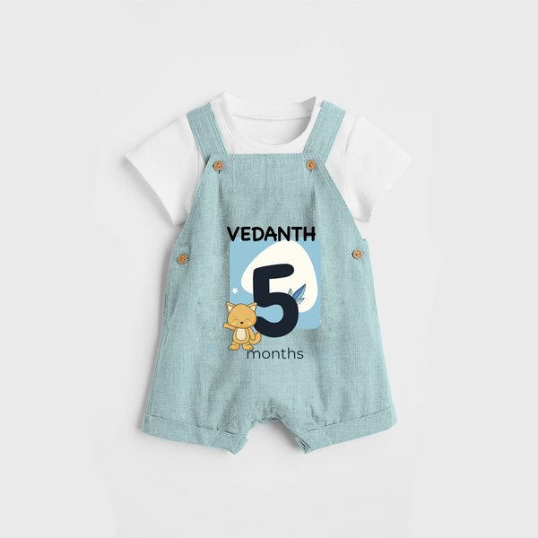 Commemorate your little one's 5th  month with a customized Dungaree Set - ARCTIC BLUE - 0 - 5 Months Old (Chest 17")