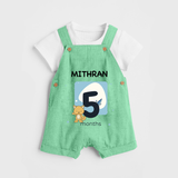 Baby Dungaree Set Birthday Outfit - 5th Month | Personalized Dungaree Set | Cozy Cotton Fabric - GREEN - 0 - 5 Months Old (Chest 18")