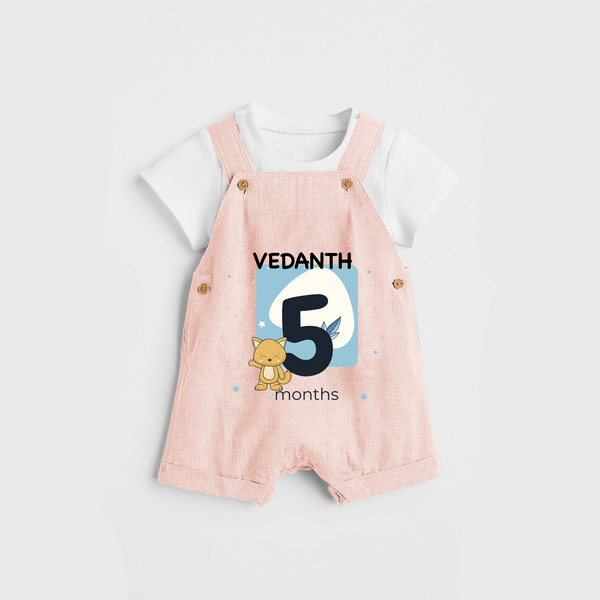 Commemorate your little one's 5th  month with a customized Dungaree Set - PEACH - 0 - 5 Months Old (Chest 17")