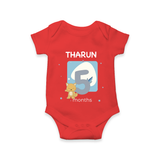 Baby Romper Birthday Outfit - 5th Month | Personalized Bodysuit | Cozy Cotton Fabric - RED - New Born (Chest 14")
