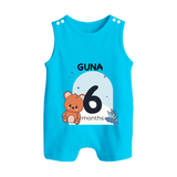 Baby Romper Suit/ Sleeveless Romper Birthday Outfit - 6th Month | Personalized Romper Suit/ Sleeveless Romper | Cozy Cotton Fabric - SKY BLUE - 0 - 5 Months Old (Chest 18")