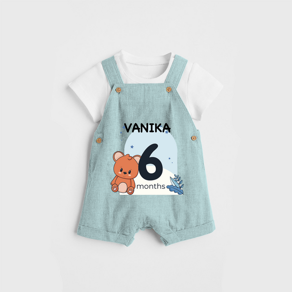Commemorate your little one's 6th month with a customized Dungaree Set - ARCTIC BLUE - 0 - 5 Months Old (Chest 17")
