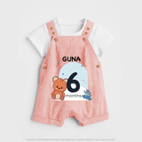 Baby Dungaree Set Birthday Outfit - 6th Month | Personalized Dungaree Set | Cozy Cotton Fabric - PEACH - 0 - 5 Months Old (Chest 18")