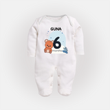 Baby Full Sleeve Bodysuit/ Sleep Suit/ Jumpsuit Birthday Outfit - 6th Month | Personalized Full Sleeve Bodysuit/ Sleep Suit/ Jumpsuit | Cozy Cotton Fabric - WHITE - New Born (Chest 7.5")
