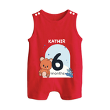 Baby Romper Suit/ Sleeveless Romper Birthday Outfit - 6th Month | Personalized Romper Suit/ Sleeveless Romper | Cozy Cotton Fabric - RED - 0 - 5 Months Old (Chest 18")