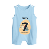 Baby Romper Suit/ Sleeveless Romper Birthday Outfit - 7th Month | Personalized Romper Suit/ Sleeveless Romper | Cozy Cotton Fabric - BABY BLUE - 0 - 5 Months Old (Chest 18")