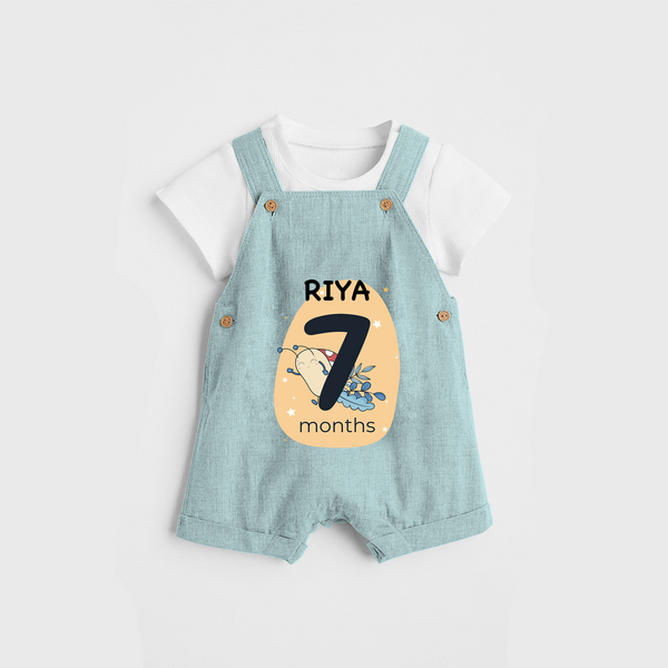 Commemorate your little one's 7th  month with a customized Dungaree Set - ARCTIC BLUE - 0 - 5 Months Old (Chest 17")
