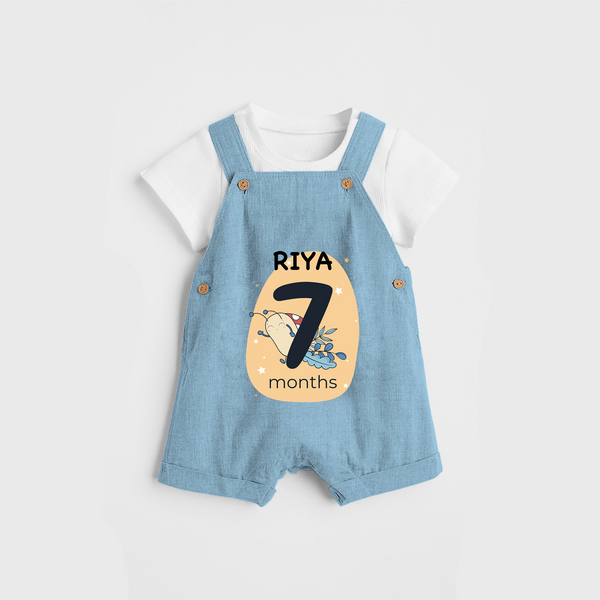 Commemorate your little one's 7th  month with a customized Dungaree Set - SKY BLUE - 0 - 5 Months Old (Chest 17")