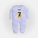 Baby Full Sleeve Bodysuit/ Sleep Suit/ Jumpsuit Birthday Outfit - 7th Month | Personalized Full Sleeve Bodysuit/ Sleep Suit/ Jumpsuit | Cozy Cotton Fabric - BABY BLUE - New Born (Chest 7.5")