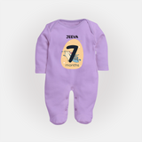 Baby Full Sleeve Bodysuit/ Sleep Suit/ Jumpsuit Birthday Outfit - 7th Month | Personalized Full Sleeve Bodysuit/ Sleep Suit/ Jumpsuit | Cozy Cotton Fabric - LILAC - New Born (Chest 7.5")
