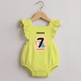 Baby Romper Frock Birthday Outfit - 7th Month | Personalized Romper Frock | Cozy Cotton Fabric - PASTEL YELLOW - 0 - 3 Months Old (Chest 19")