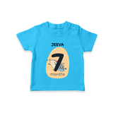 Baby T-Shirt Birthday Outfit - 7th Month | Personalized T-Shirt | Cozy Cotton Fabric - SKY BLUE - 0-5 Months Old (Chest 17")
