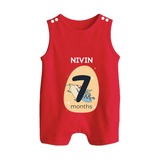 Baby Romper Suit/ Sleeveless Romper Birthday Outfit - 7th Month | Personalized Romper Suit/ Sleeveless Romper | Cozy Cotton Fabric - RED - 0 - 5 Months Old (Chest 18")