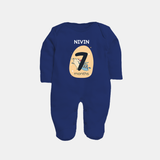 Baby Full Sleeve Bodysuit/ Sleep Suit/ Jumpsuit Birthday Outfit - 7th Month | Personalized Full Sleeve Bodysuit/ Sleep Suit/ Jumpsuit | Cozy Cotton Fabric - NAVY BLUE - New Born (Chest 7.5")