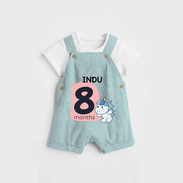 Commemorate your little one's 8th month with a customized Dungaree Set - ARCTIC BLUE - 0 - 5 Months Old (Chest 17")
