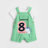 Baby Dungaree Set Birthday Outfit - 8th Month | Personalized Dungaree Set | Cozy Cotton Fabric - GREEN - 0 - 5 Months Old (Chest 18")