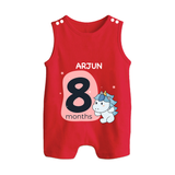 Baby Romper Suit/ Sleeveless Romper Birthday Outfit - 8th Month | Personalized Romper Suit/ Sleeveless Romper | Cozy Cotton Fabric - RED - 0 - 5 Months Old (Chest 18")