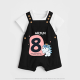 Baby Dungaree Set Birthday Outfit - 8th Month | Personalized Dungaree Set | Cozy Cotton Fabric - BLACK - 0 - 5 Months Old (Chest 18")