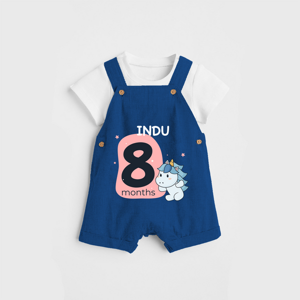 Commemorate your little one's 8th month with a customized Dungaree Set - COBALT BLUE - 0 - 5 Months Old (Chest 17")