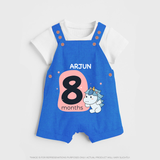 Baby Dungaree Set Birthday Outfit - 8th Month | Personalized Dungaree Set | Cozy Cotton Fabric - COBALT BLUE - 0 - 5 Months Old (Chest 18")