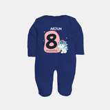 Baby Full Sleeve Bodysuit/ Sleep Suit/ Jumpsuit Birthday Outfit - 8th Month | Personalized Full Sleeve Bodysuit/ Sleep Suit/ Jumpsuit | Cozy Cotton Fabric - NAVY BLUE - New Born (Chest 7.5")