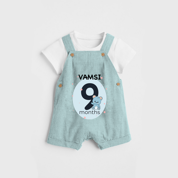 Commemorate your little one's 9th month with a customized Dungaree Set - ARCTIC BLUE - 0 - 5 Months Old (Chest 17")