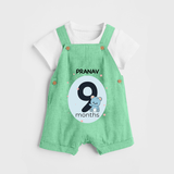 Baby Dungaree Set Birthday Outfit - 9th Month | Personalized Dungaree Set | Cozy Cotton Fabric - GREEN - 0 - 5 Months Old (Chest 18")