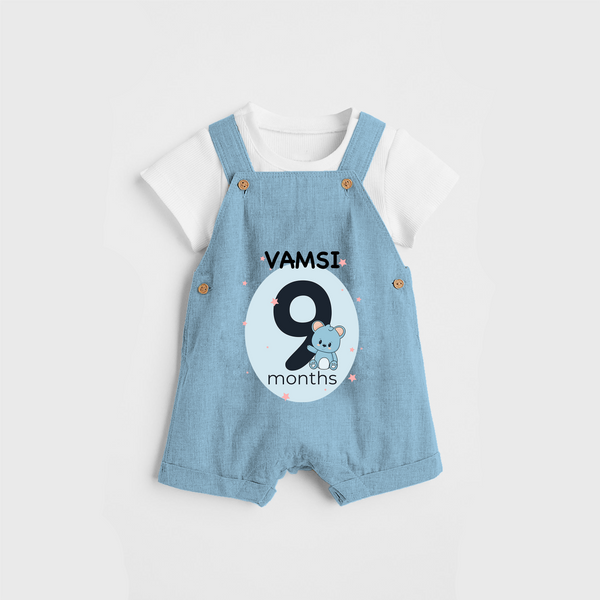 Commemorate your little one's 9th month with a customized Dungaree Set - SKY BLUE - 0 - 5 Months Old (Chest 17")
