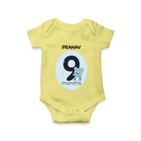 Baby Romper Birthday Outfit - 9th Month | Personalized Bodysuit | Cozy Cotton Fabric - PASTEL YELLOW - New Born (Chest 14")