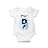 Baby Romper Birthday Outfit - 9th Month | Personalized Bodysuit | Cozy Cotton Fabric - WHITE - New Born (Chest 14")