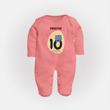 Baby Full Sleeve Bodysuit/ Sleep Suit/ Jumpsuit Birthday Outfit - 10th Month | Personalized Full Sleeve Bodysuit/ Sleep Suit/ Jumpsuit | Cozy Cotton Fabric - PEACH - New Born (Chest 7.5")