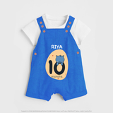 Baby Dungaree Set Birthday Outfit - 10th Month | Personalized Dungaree Set | Cozy Cotton Fabric - COBALT BLUE - 0 - 5 Months Old (Chest 18")
