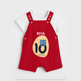 Baby Dungaree Set Birthday Outfit - 10th Month | Personalized Dungaree Set | Cozy Cotton Fabric - RED - 0 - 5 Months Old (Chest 18")