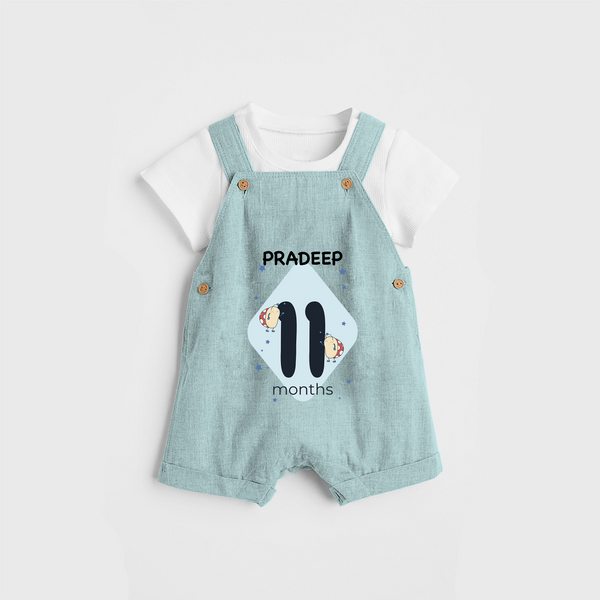 Commemorate your little one's 11th month with a customized Dungaree Set - ARCTIC BLUE - 0 - 5 Months Old (Chest 17")