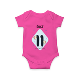 Baby Romper Birthday Outfit - 11th Month | Personalized Bodysuit | Cozy Cotton Fabric - HOT PINK - New Born (Chest 14")