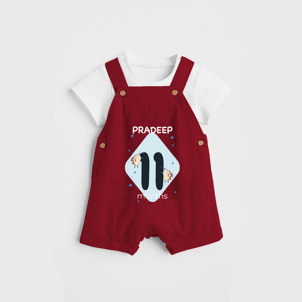 Commemorate your little one's 11th month with a customized Dungaree Set - RED - 0 - 5 Months Old (Chest 17")