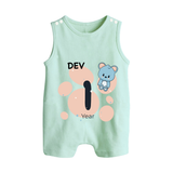 Baby Romper Suit/ Sleeveless Romper Birthday Outfit - 1st Year | Personalized Romper Suit/ Sleeveless Romper | Cozy Cotton Fabric - MINT GREEN - 0 - 5 Months Old (Chest 18")